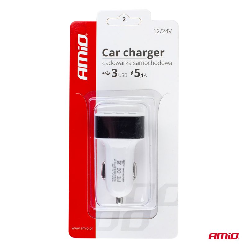 Autonabíjačka mobilného telefónu s 3xUSB biela PCH-03 – Obrázok 5