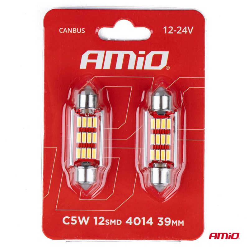 LED žiarovky CANBUS 4014 12SMD Festoon C5W C10W C3W 39mm White 12V/24V – Obrázok 3