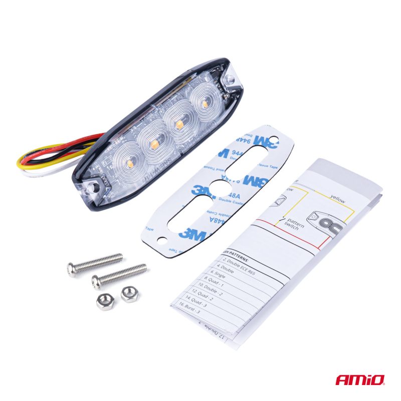 Výstražné osvetlenie oranžové 4x3W LED R65 R10 12/24V IP67 AMIO-02298 – Obrázok 3