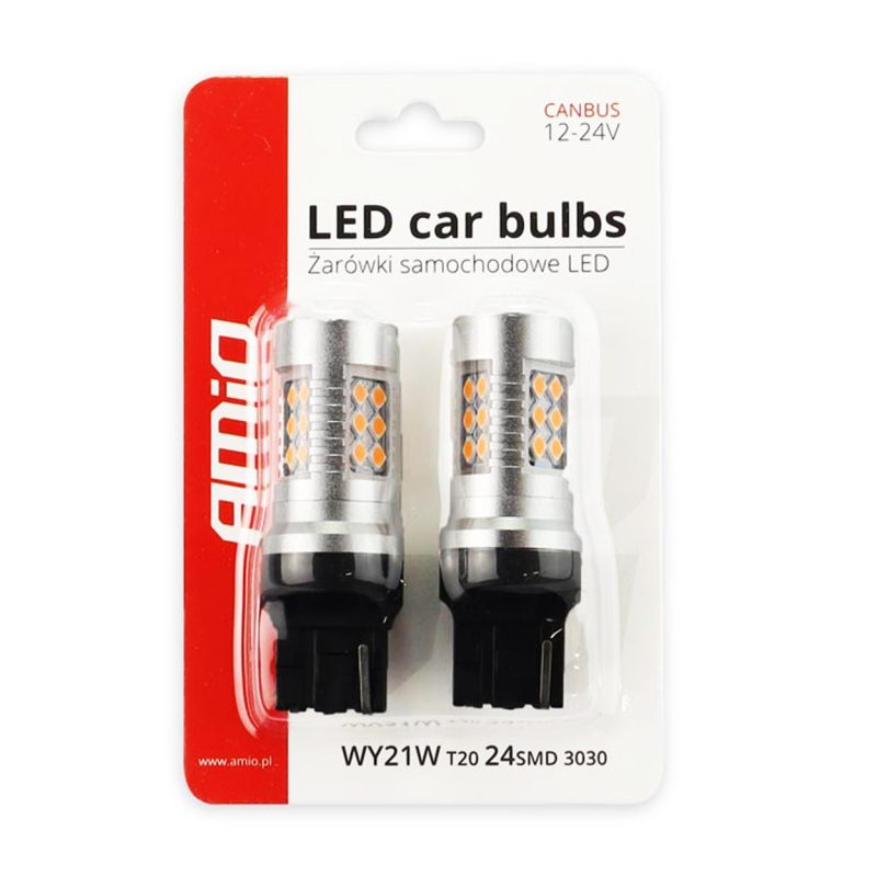 LED žiarovky CANBUS 3030 24SMD T20 7440 WY21W Oranžová 12V/24V – Obrázok 8