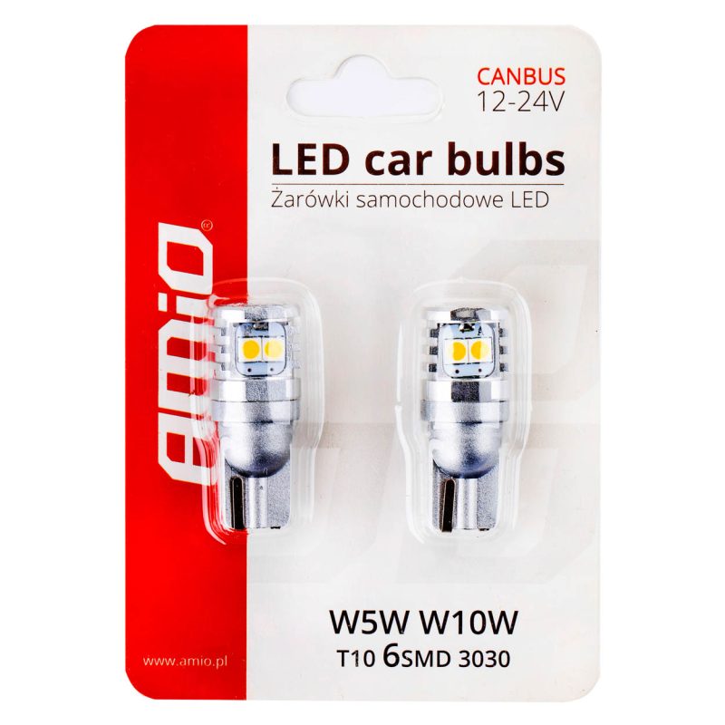 LED žiarovky CANBUS 3030 6SMD T10 W5W W10W White 12V/24V – Obrázok 6