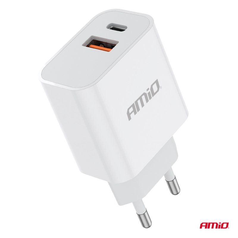 Sieťová nabíjačka PRO-09 USB+USB-C 20W Quick Charge 230V AMiO-02935 – Obrázok 2