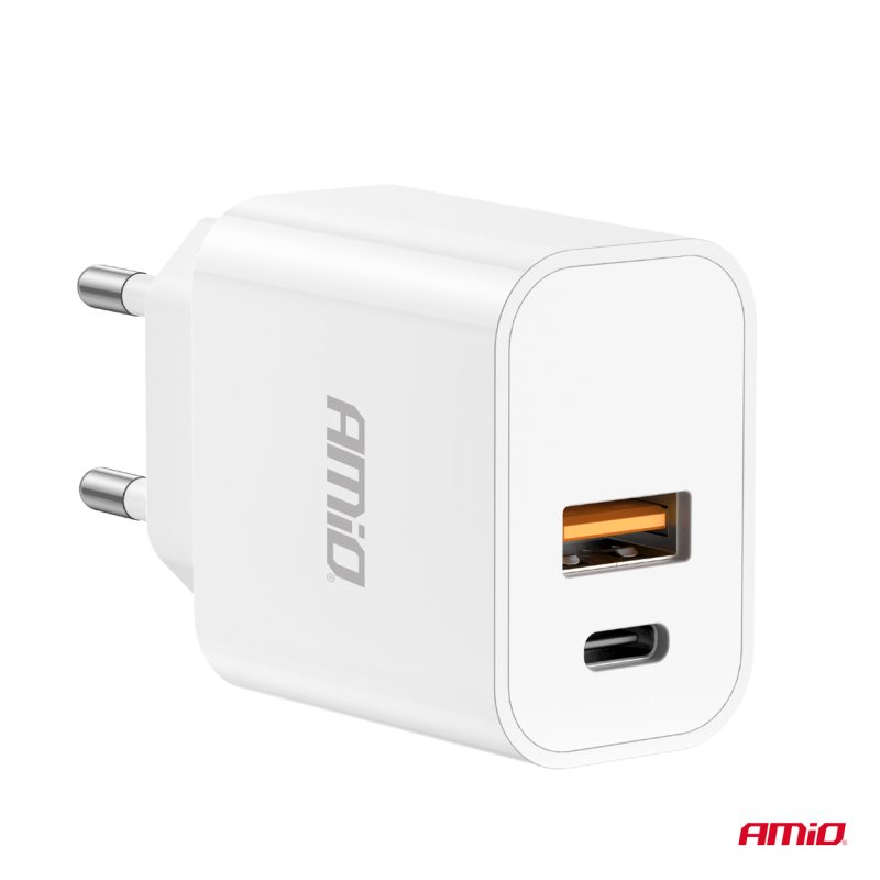 Sieťová nabíjačka PRO-09 USB+USB-C 20W Quick Charge 230V AMiO-02935 – Obrázok 3