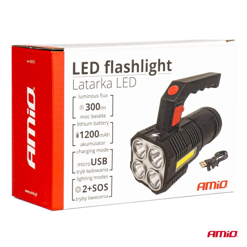 LED pracovná baterka 4LED + COB 1200mAh - 03273 – Obrázok 7