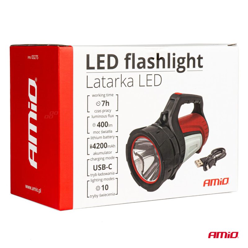 LED pracovná baterka T6 + COB 10 režimov AMIO-03275 – Obrázok 7
