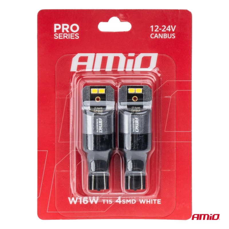 LED žiarovky CANBUS PRO T15 W16W 4x2016 SMD biele 12V 24V AMIO-03578 – Obrázok 3