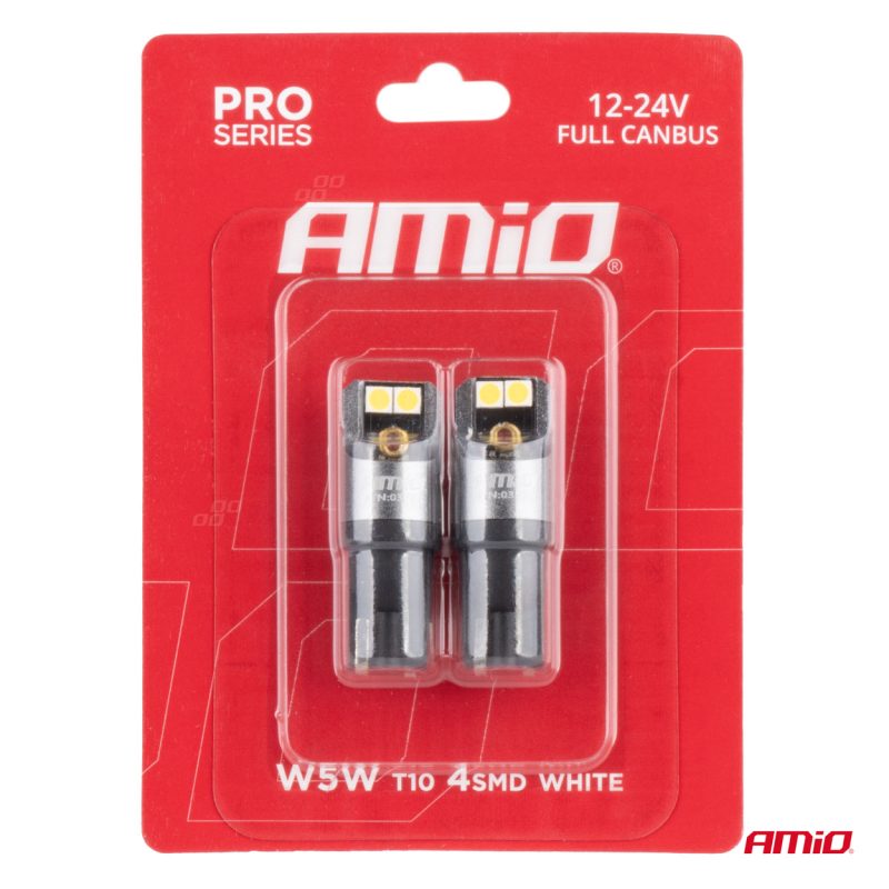 LED žiarovky FULL CANBUS PRO T10 W5W 4x3030 SMD biele 12V 24V AMIO-03580 – Obrázok 4