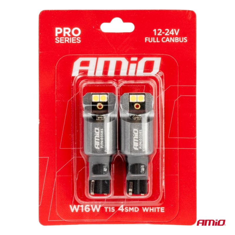 LED žiarovky FULL CANBUS PRO T15 W16W 4x3030 SMD Biela 12V/24V AMiO-03581 – Obrázok 4