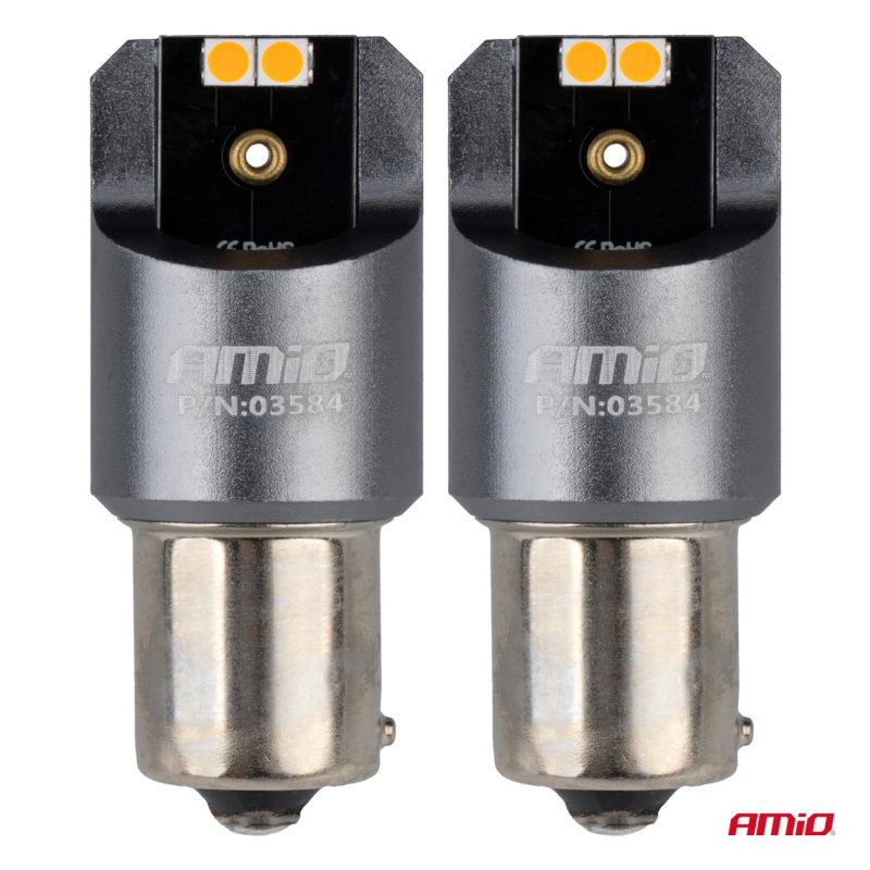 LED žiarovky FULL CANBUS PRO PY21W 4x3030 SMD amber 12V 24V AMIO-03584 – Obrázok 2