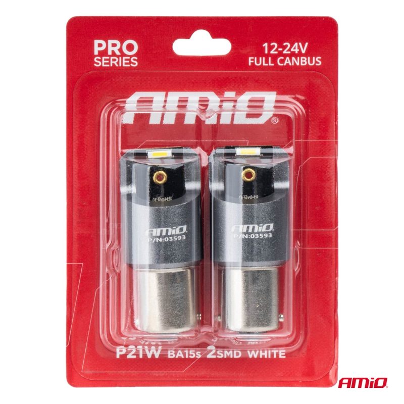 LED žiarovky FULL CANBUS PRO BA15S P21W 2x1860SMD biele12V 24V AMIO-03593 – Obrázok 4