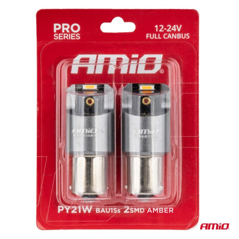 LED žiarovky FULL CANBUS PRO PY21W 2x1860 SMD amber 12V 24V AMIO-03594 – Obrázok 4