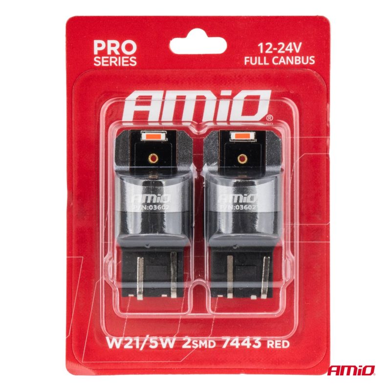 LED žiarovky FULL CANBUS PRO W21/5W 2x1860 SMD červené 12V 24V AMiO-03602 – Obrázok 4