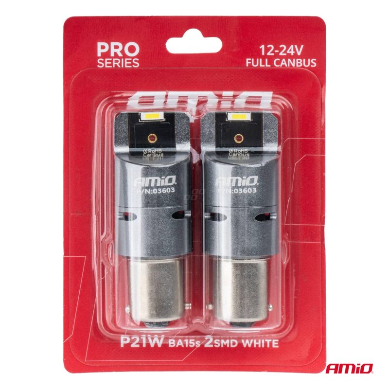 LED žiarovky FULL CANBUS PRO BA15S P21W 2x1860SMD biele 12V 24V AMIO-03603 – Obrázok 4