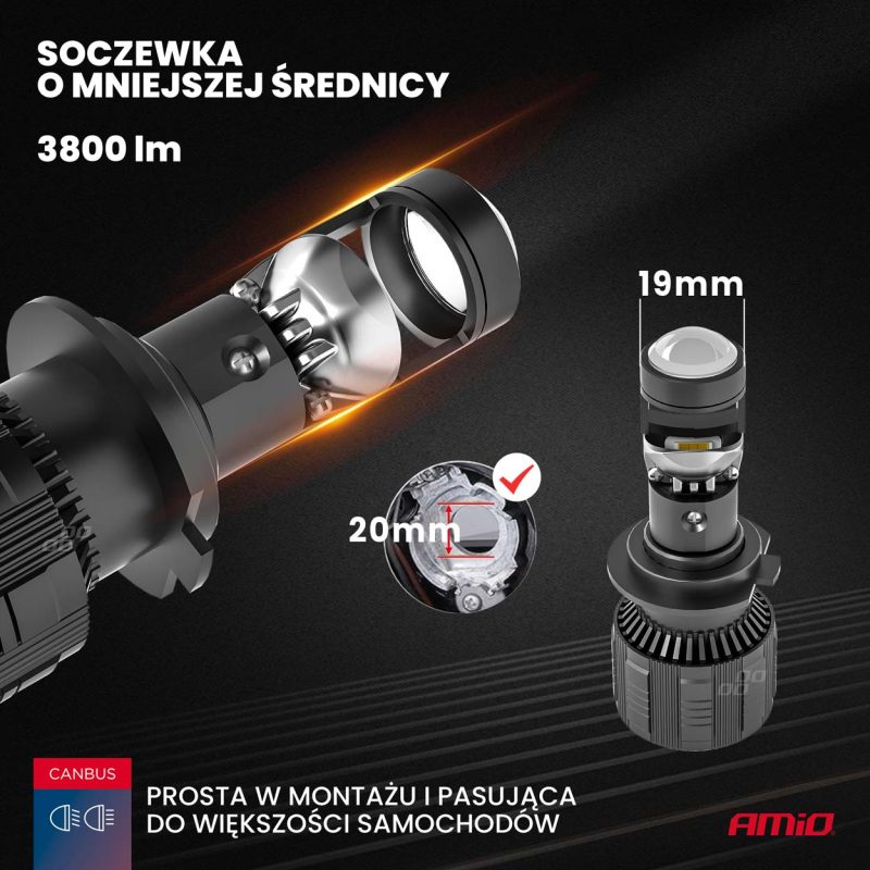 LED žiarovky hlavného svietenia H7 PL Lens séria AMiO-03668 – Obrázok 3