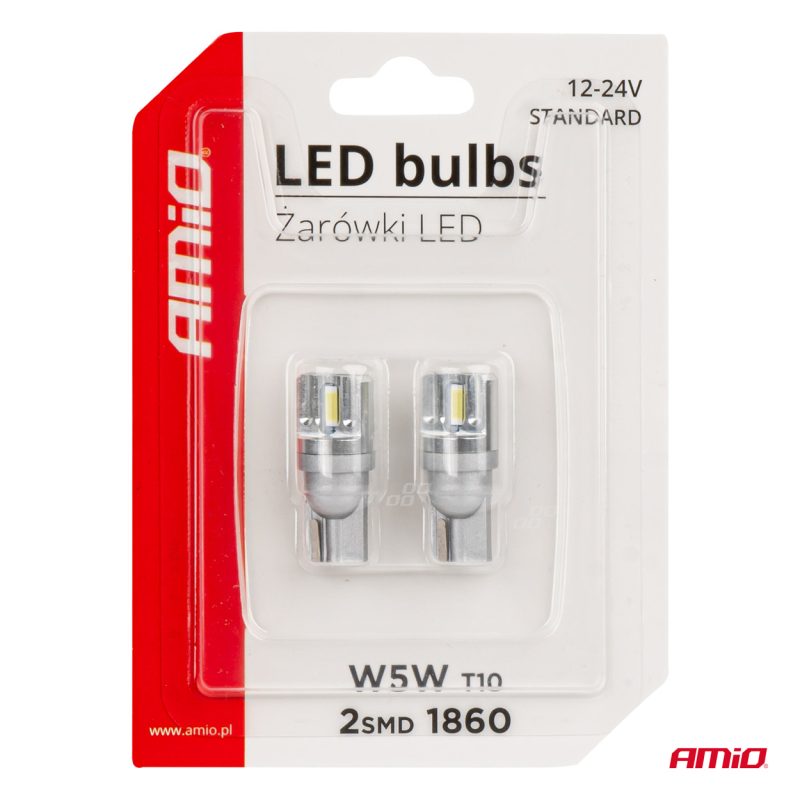 LED žiarovky STANDARD T10 W5W 2x1860 SMD White 12V/24V AMIO-03719 – Obrázok 4
