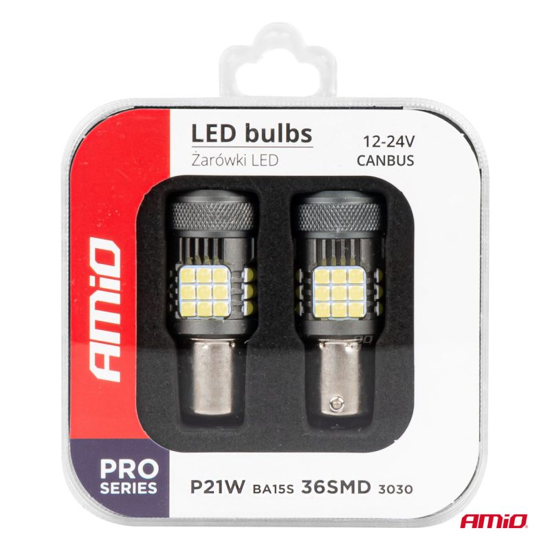 LED žiarovky CANBUS PRO series 1156 BA15S P21W R10W R5W 36x3030 SMD FAN White 12V/24V AMIO-03722 – Obrázok 6