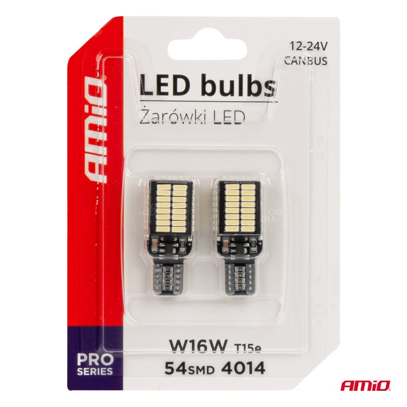 LED žiarovky CANBUS PRO series T15e W16W 54x4014 SMD White 12V/24V AMIO-03724 – Obrázok 4