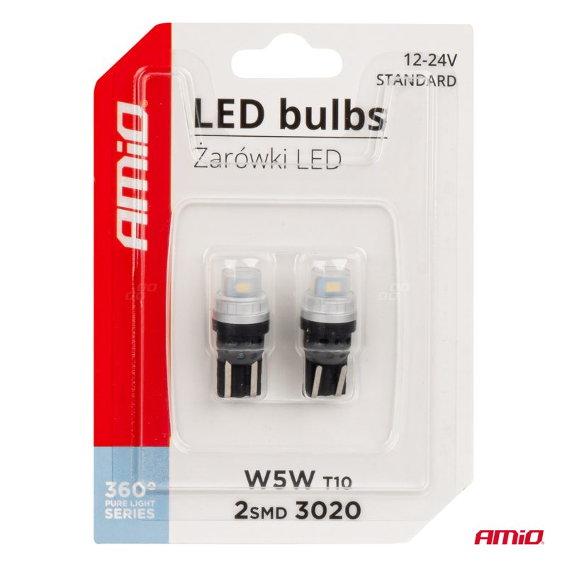 LED žiarovky 360 Pure Light Series STANDARD T10 W5W 2x3020 SMD White 12V/24V AMIO-03726 – Obrázok 4