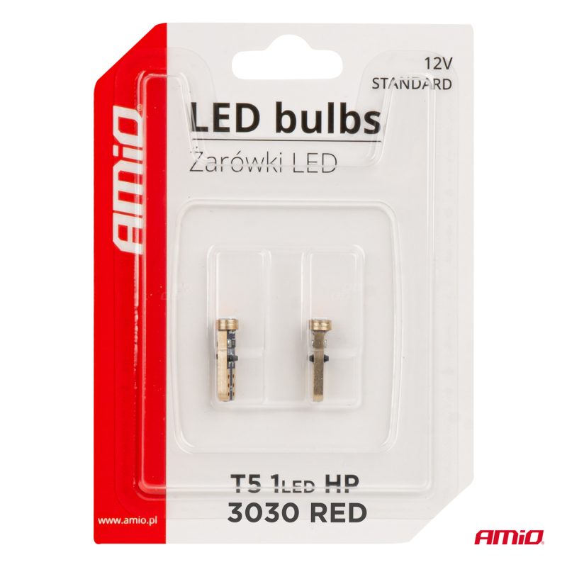 LED žiarovky STANDARD Red T5 12V 3030 1LED HP AMIO-03727 – Obrázok 4