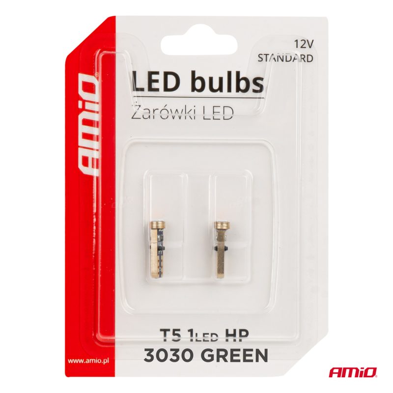 LED žiarovky STANDARD Green T5 12V 3030 1LED HP AMIO-03729 – Obrázok 4