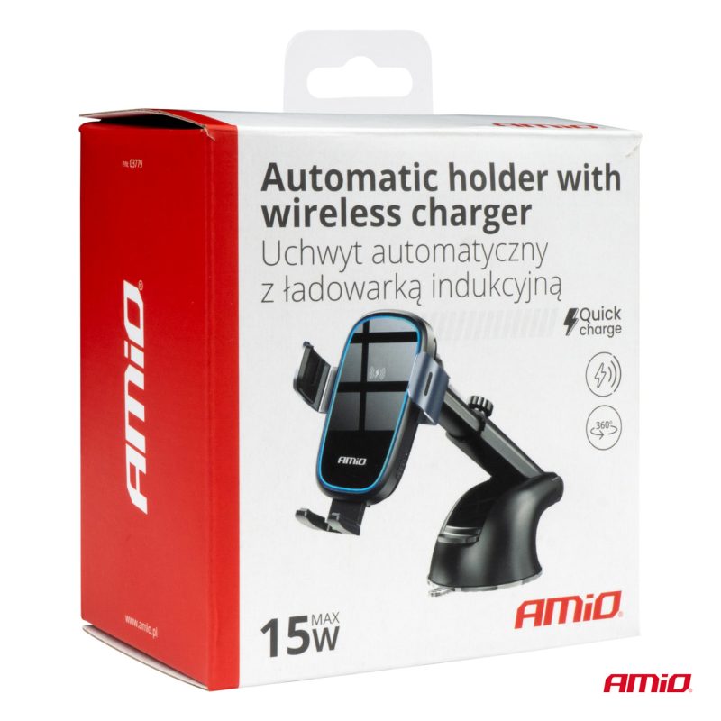 Automatický držiak telefónu s bezdrôtovým indukčným nabíjaním 15W AMIO-03779 – Obrázok 4