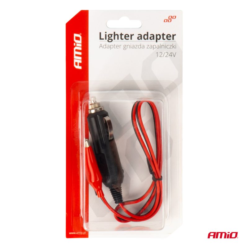 Adaptér do zásuvky zapaľovača s krokodílovým výstupom 12V 24V 60cm AMIO-03802 – Obrázok 3