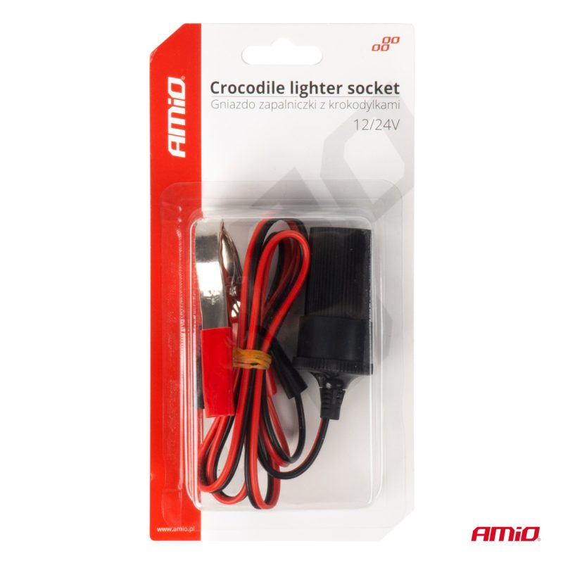 Adaptér do zásuvky zapaľovača cigariet s krokosvorkami 12V 24V 100cm AMiO-03804 – Obrázok 3