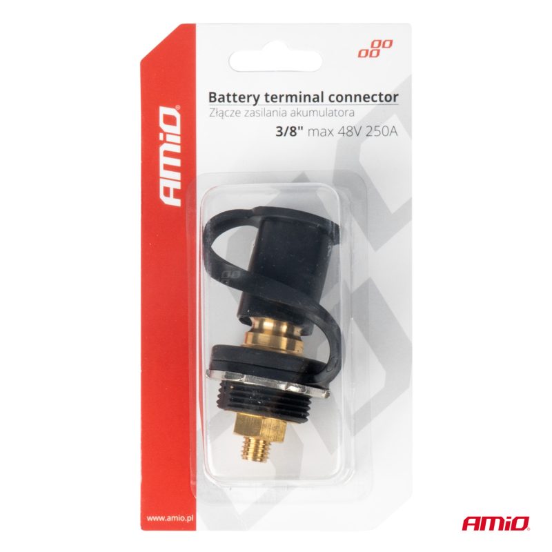 Konektor napájania batérie čierny mínus s krytkou 3/8 M10 12V 24V 48V 250A AMIO-03813 – Obrázok 4