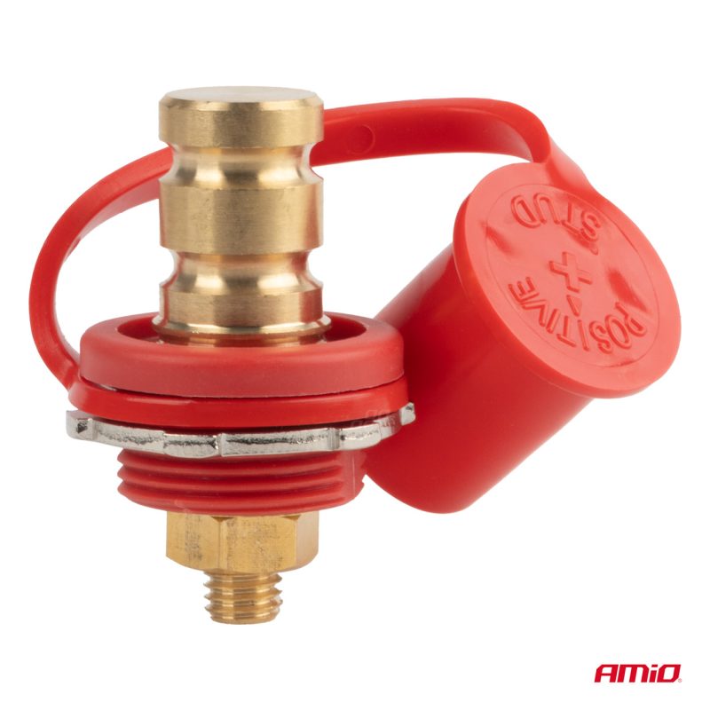 Konektor napájania batérie červený s krytkou 3/8 M10 12V 24V 48V 250A AMIO-03814 – Obrázok 3
