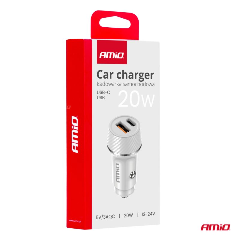 Nabíjačka do auta USB-A + USB-C 20W 12/24V AMiO-03878 – Obrázok 5