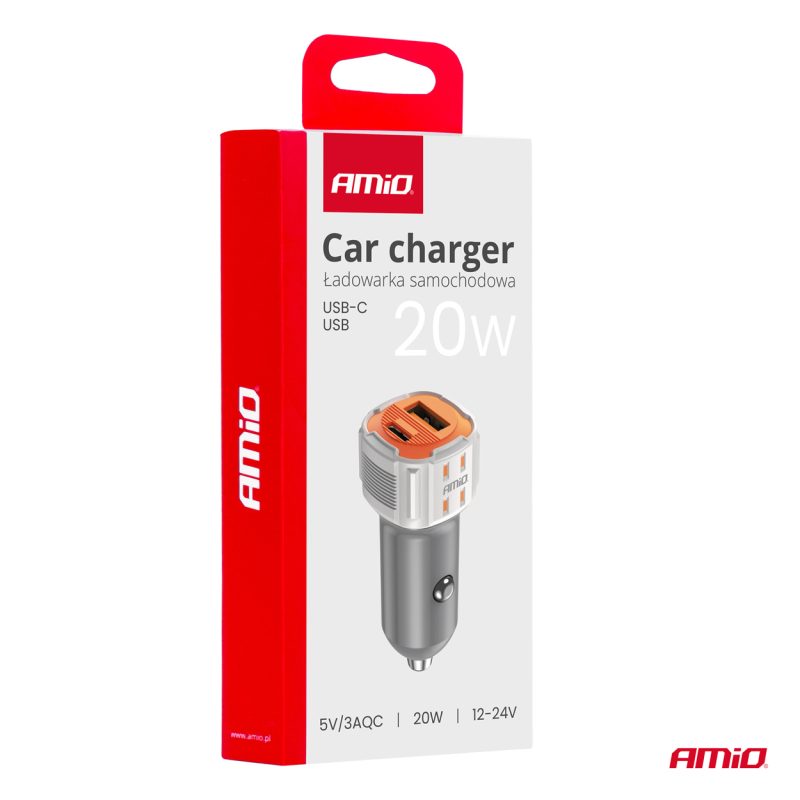 Nabíjačka do auta USB-A + USB-C 20W 12/24V AMiO-03882 – Obrázok 5