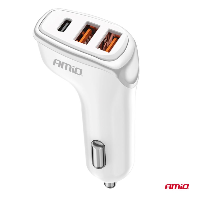 Nabíjačka do auta 2x USB-A + USB-C 38W AMiO-03886 – Obrázok 2