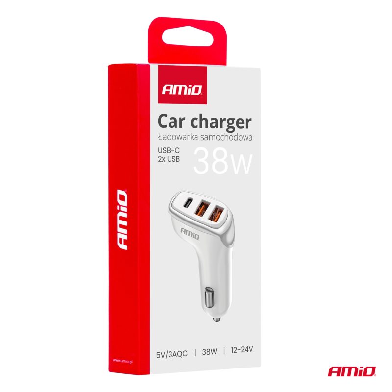 Nabíjačka do auta 2x USB-A + USB-C 38W AMiO-03886 – Obrázok 5