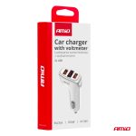 Nabíjačka do auta 2x USB-A + tester napätia akumulátora 3.1A 12/24V AMiO-03887 – Obrázok 5
