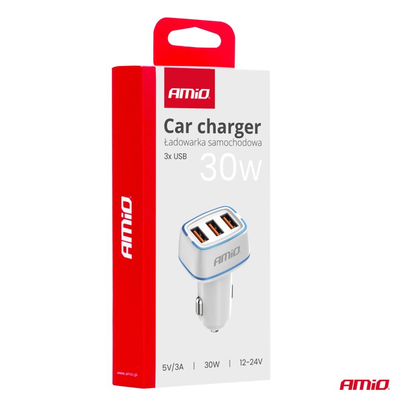 Nabíjačka do auta 3x USB-A 30W 12/24V AMiO-03889 – Obrázok 5