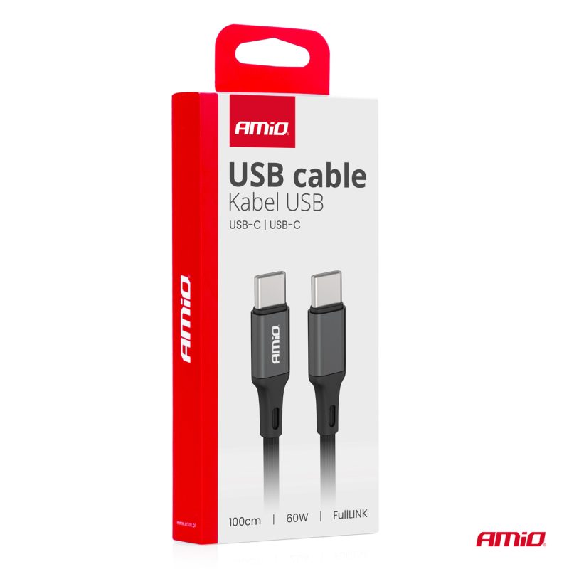 Kábel 'USB-C na USB-C 60W 100cm FullLINK AMIO-03902 – Obrázok 5