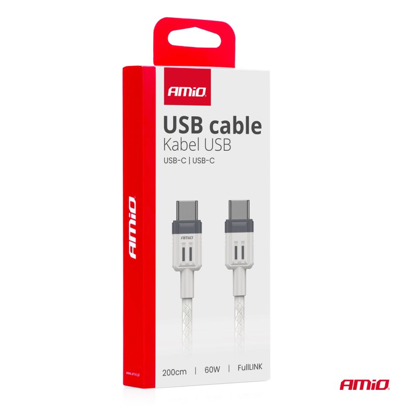 Kábel 'USB-C na USB-C 60W 200cm FullLINK AMIO-03909 – Obrázok 3