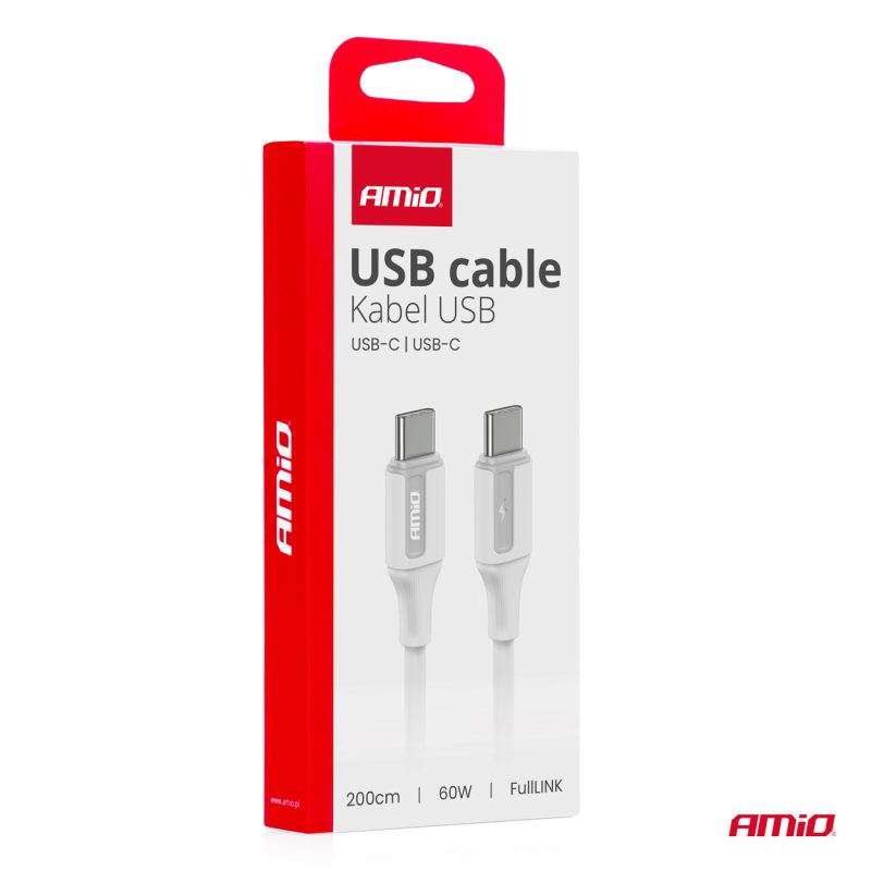 Kábel 'USB-C na USB-C 60W 200cm FullLINK AMIO-03921 – Obrázok 3