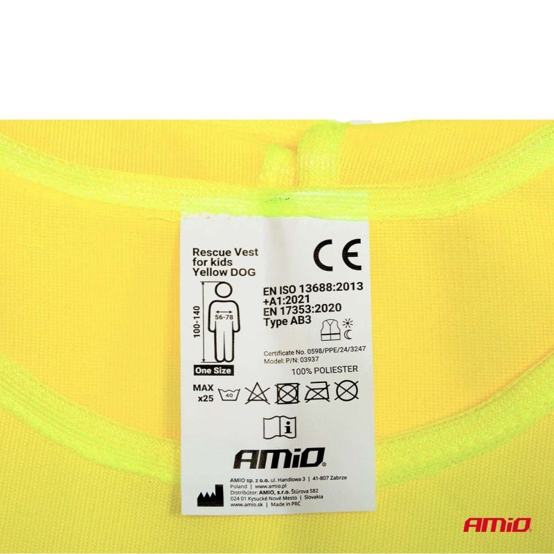 Reflexná vesta detská žltá DOG AMiO-03937 – Obrázok 3