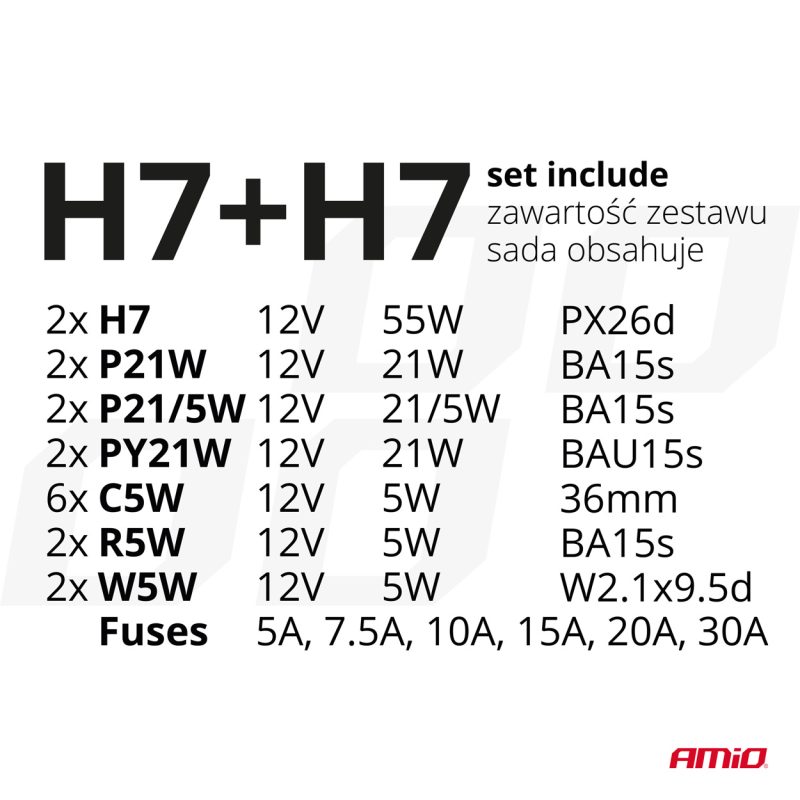 Sada halogénových žiaroviek 30ks (H7+H7) AMIO-03959 – Obrázok 4