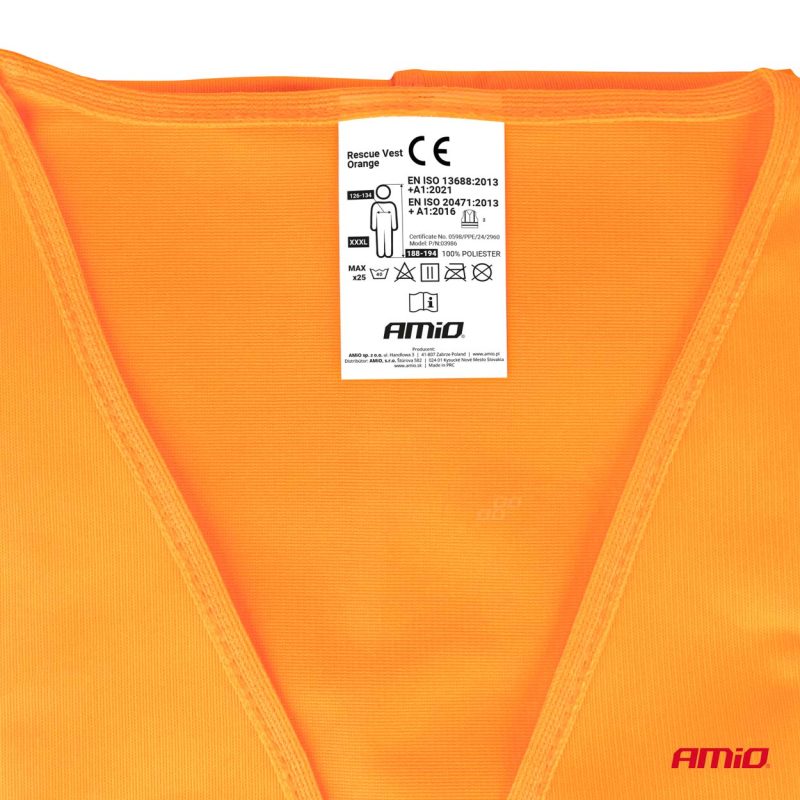 Reflexná vesta XXXL oranžová s certifikátom AMiO-03986 – Obrázok 4