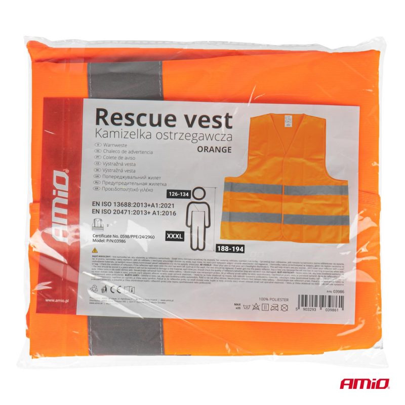 Reflexná vesta XXXL oranžová s certifikátom AMiO-03986 – Obrázok 9