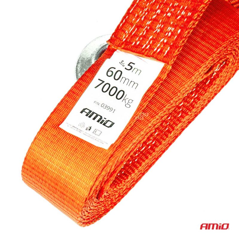 Popruhové ťažné lano 7000kg 60mm 5m zakončenie HÁK + HÁK AMiO-03991 – Obrázok 2