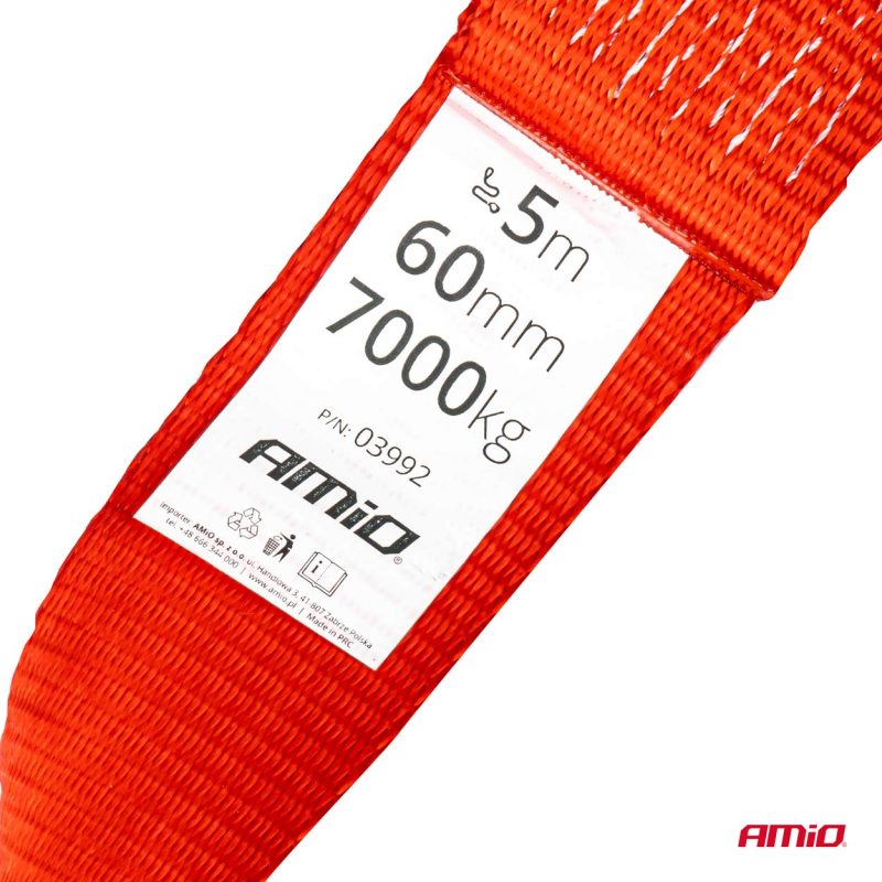 Ťažný popruh 7000kg 60mm 5m zakončenie Hák+Ucho AMIO-03992 – Obrázok 2