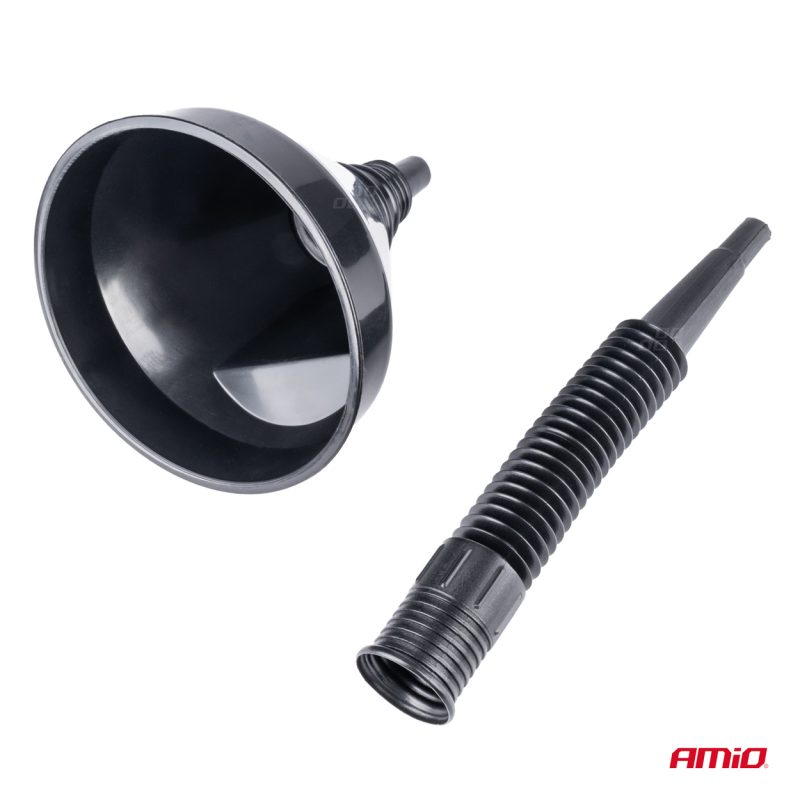 Flexibilný čierny univerzálny lievik so sitkom na kvapalné palivo vodu 13,5 cm AMiO-04036 – Obrázok 2