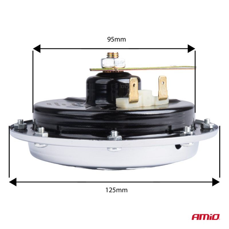 Zvuková signalizácia klaksónu chróm 125 mm 12V AMIO-04074 – Obrázok 2