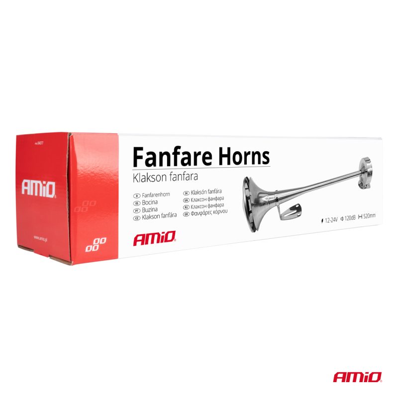 Zvuková signalizácia klaksónu chróm 520 mm 12V 24V HighTone AMIO-04077 – Obrázok 6