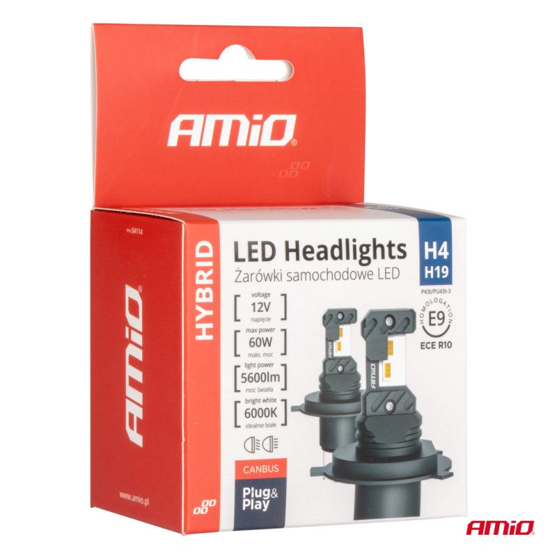 LED žiarovky hlavného svietenia Hybrid séria H4 H19 6000K Canbus 60W AMIO-04114 – Obrázok 4