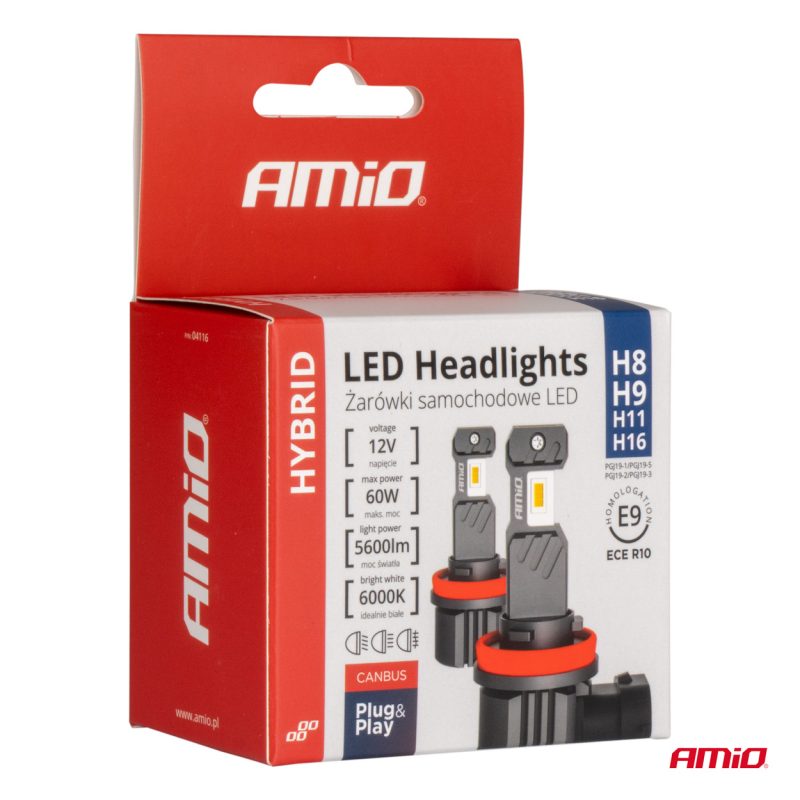 LED žiarovky hlavného svietenia Hybrid séria H8 H9 H11 H16 6000K Canbus 60W AMIO-04116 – Obrázok 5