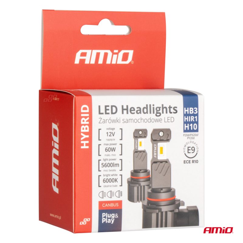 LED žiarovky hlavného svietenia Hybrid séria HB3 HIR1 H10 6000K Canbus 60W AMIO-04117 – Obrázok 5